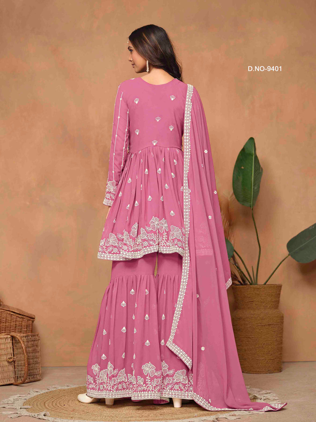 Women's Peplum Sharara Suit - Semi Stitched