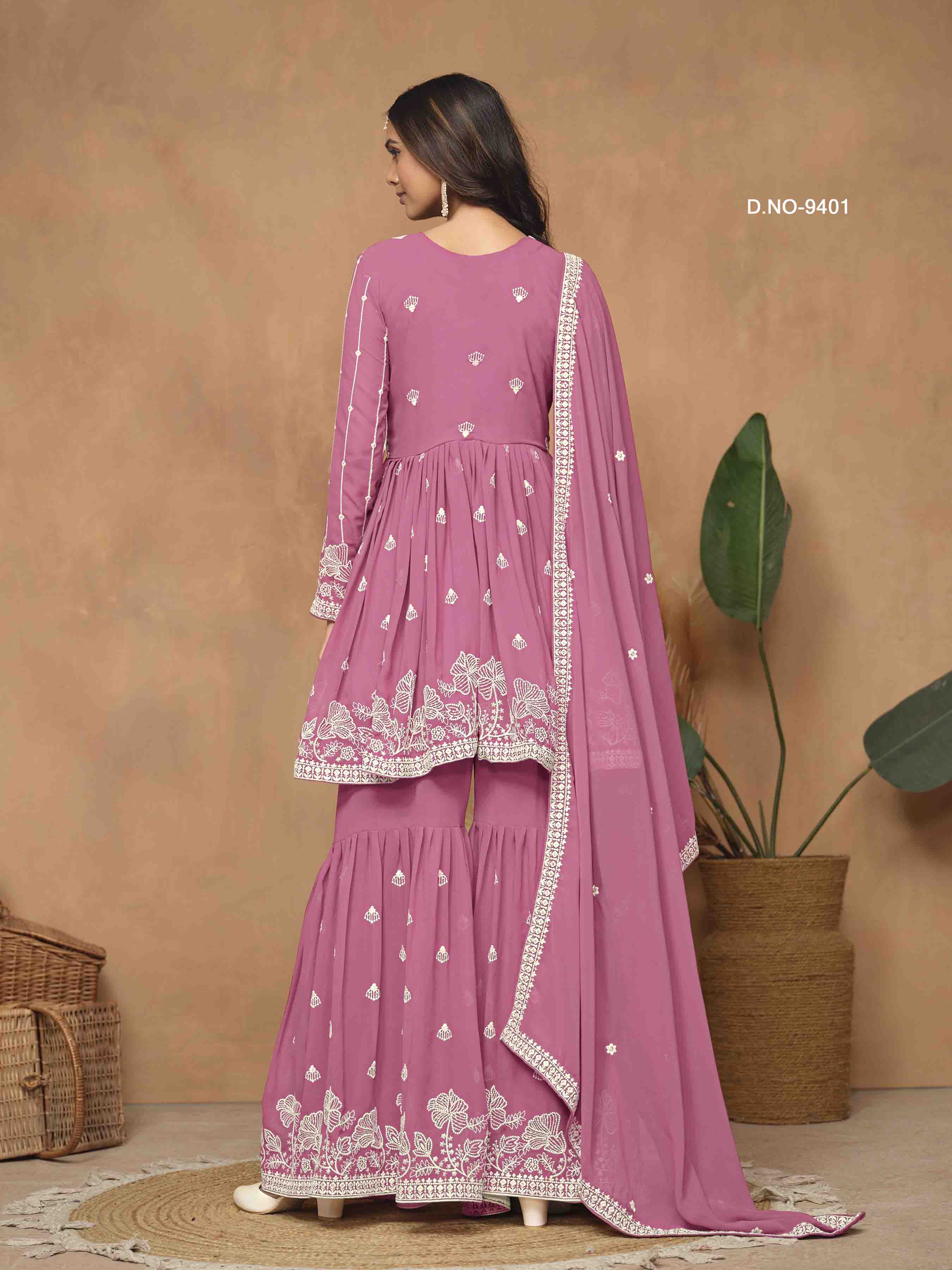 Women's Peplum Sharara Suit - Semi Stitched