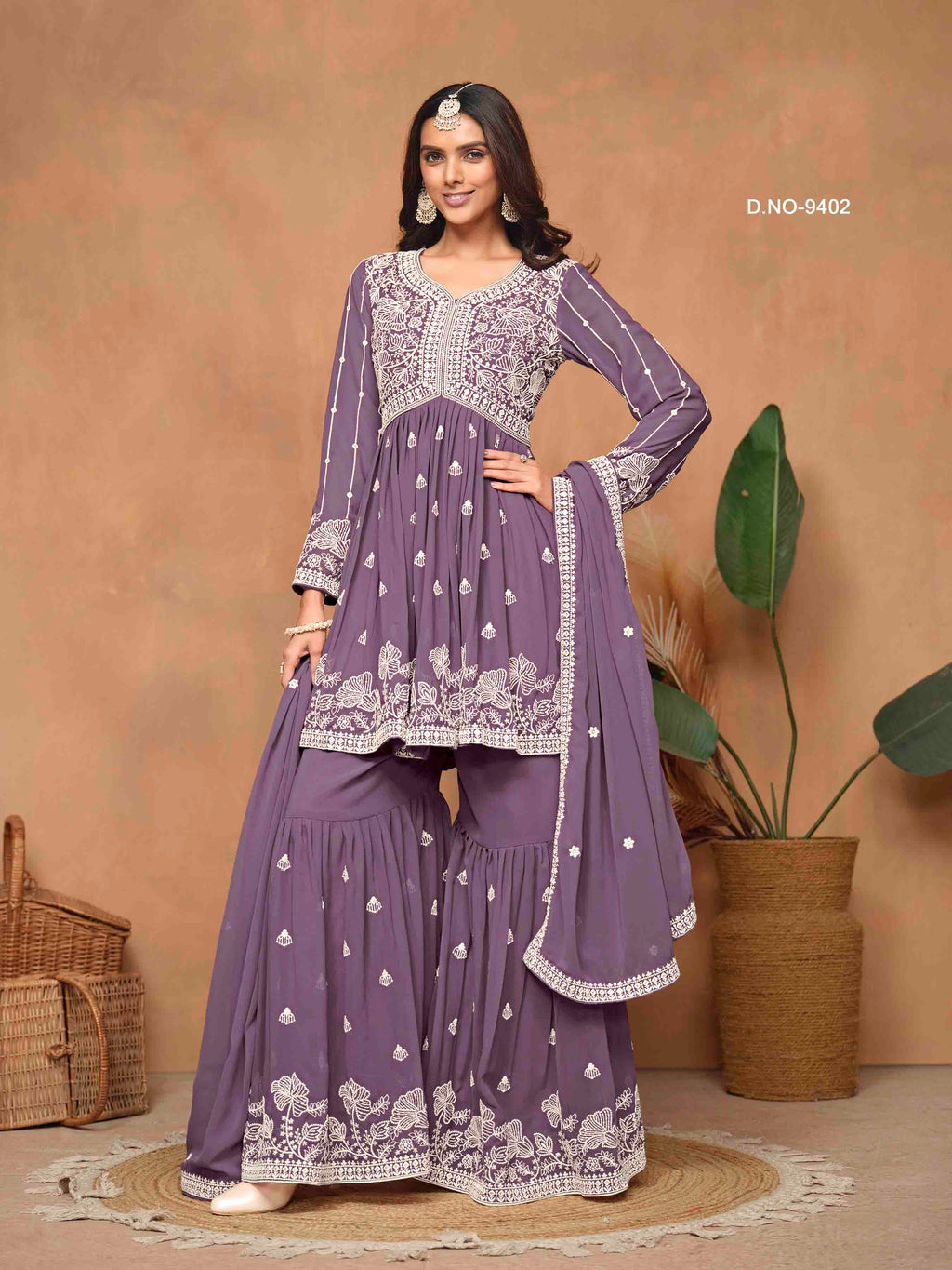 Women's Peplum Sharara Suit - Semi Stitched