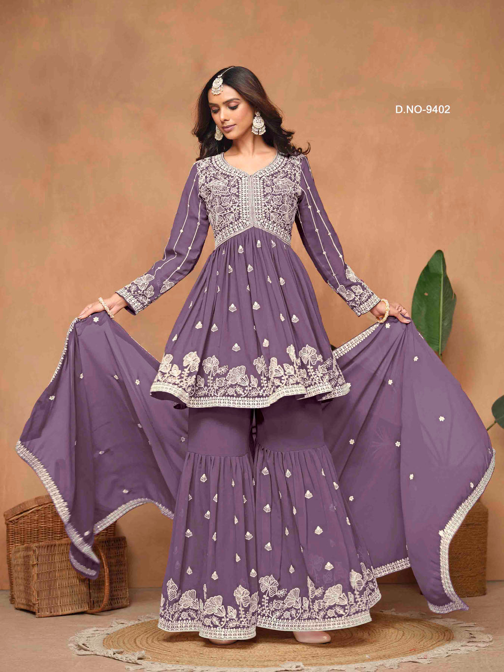 Women's Peplum Sharara Suit - Semi Stitched