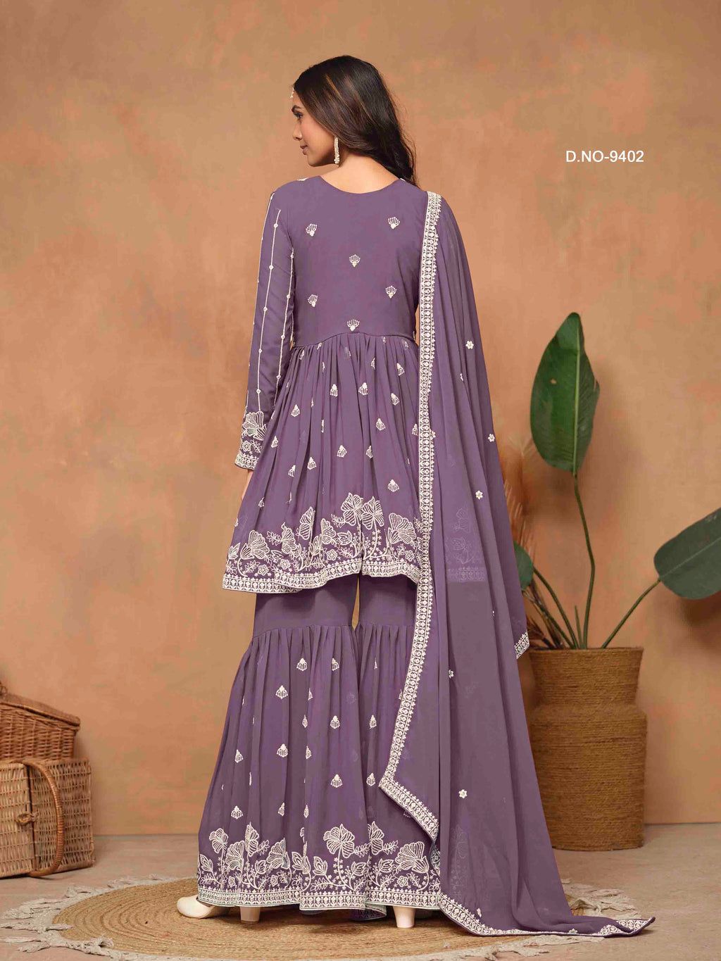 Women's Peplum Sharara Suit - Semi Stitched