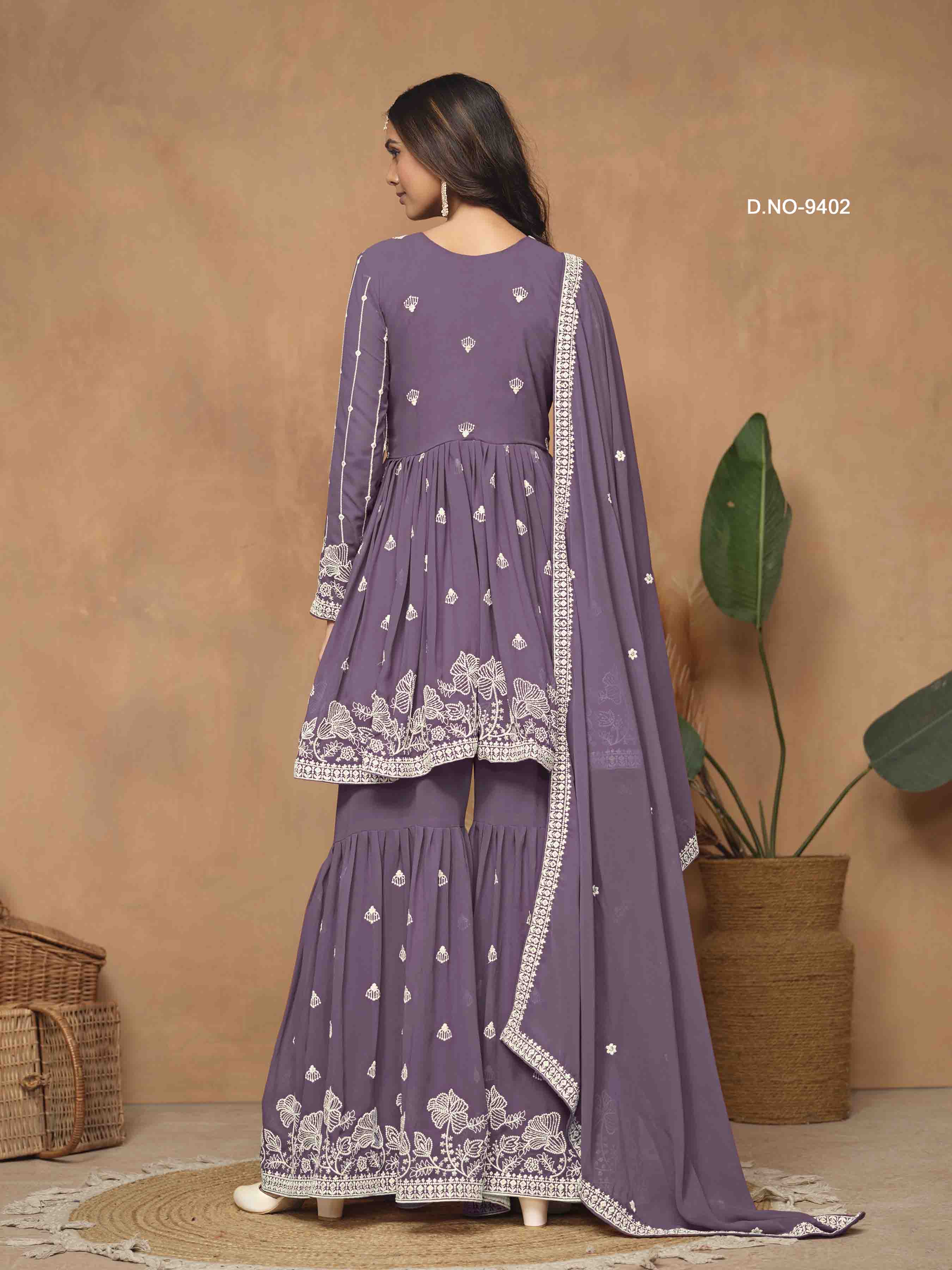 Women's Peplum Sharara Suit - Semi Stitched