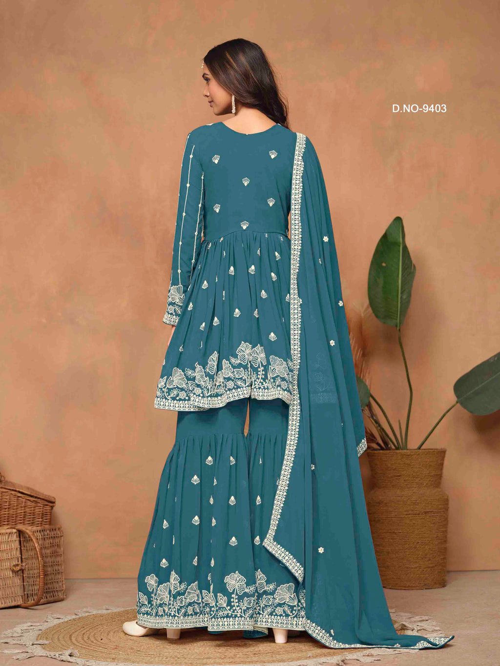 Women's Peplum Sharara Suit - Semi Stitched