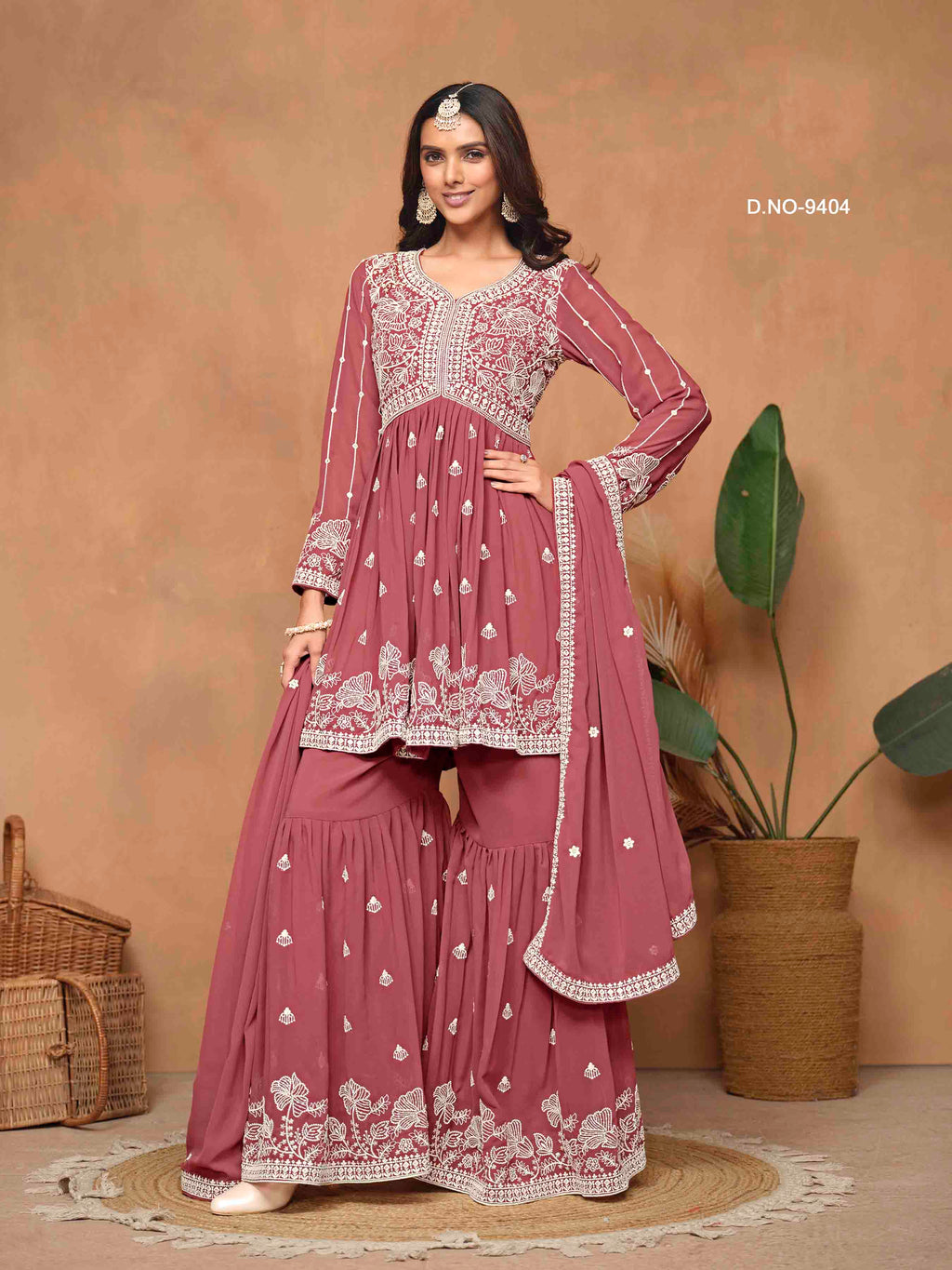 Women's Peplum Sharara Suit - Semi Stitched