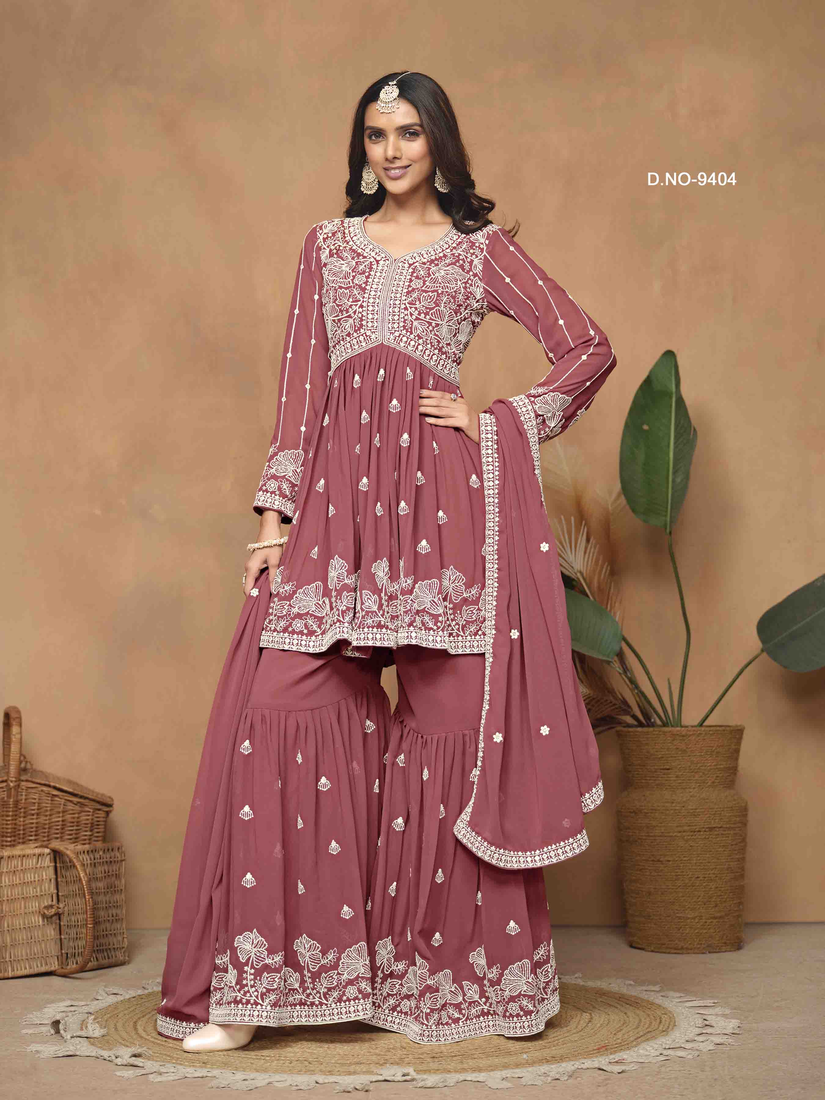 Women's Peplum Sharara Suit - Semi Stitched