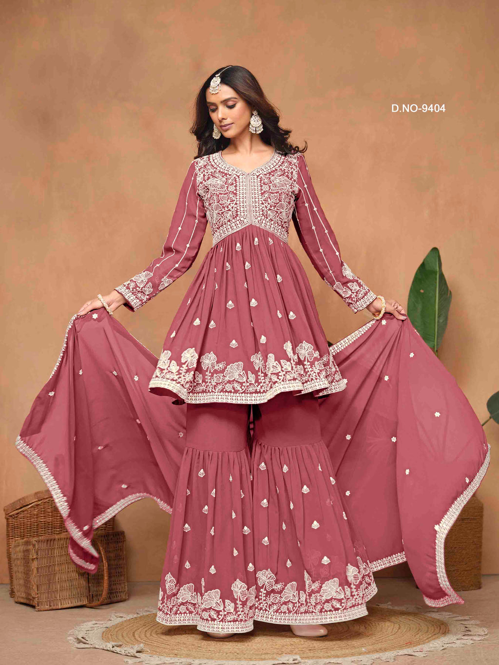 Women's Peplum Sharara Suit - Semi Stitched