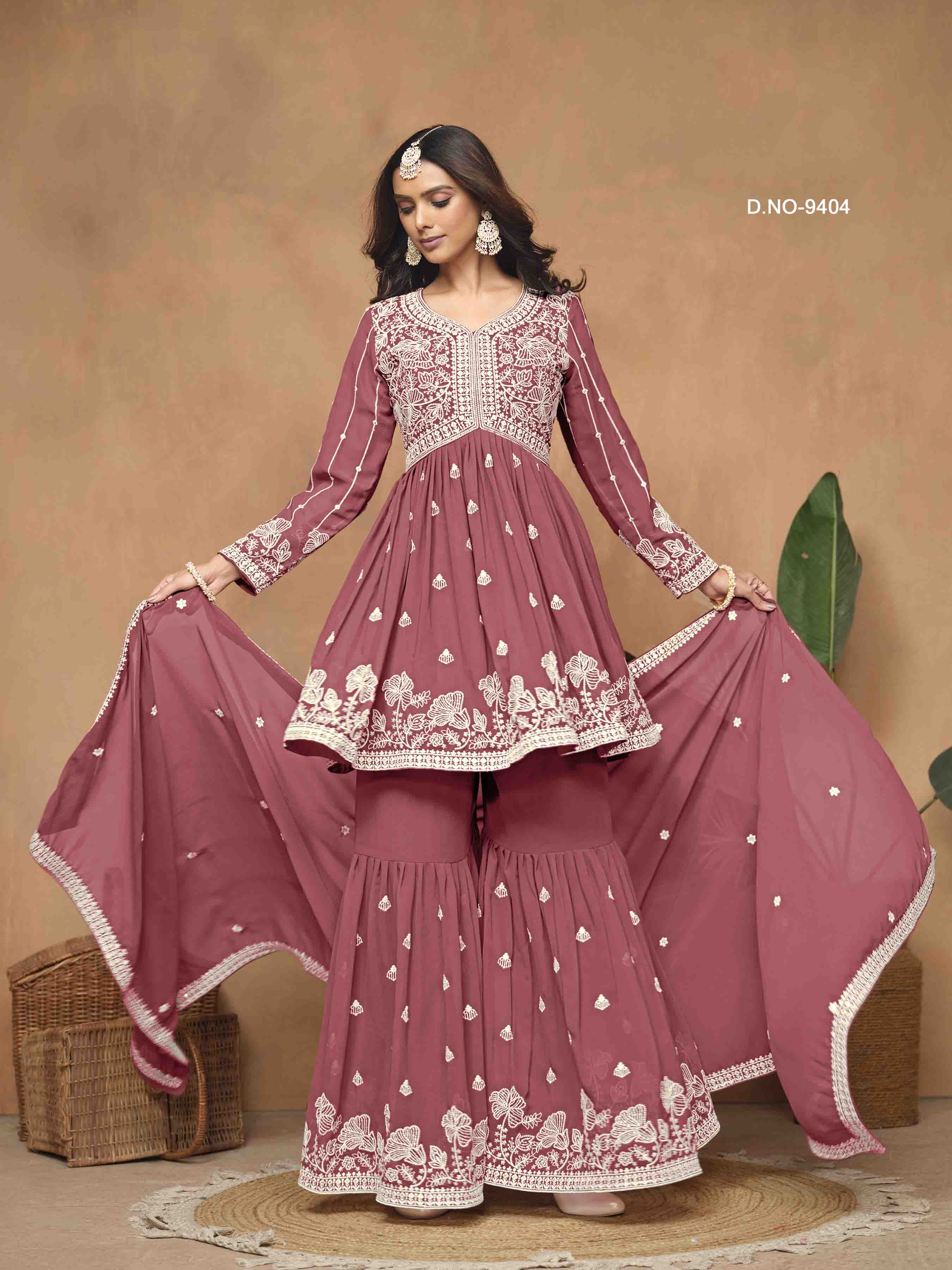 Women's Peplum Sharara Suit - Semi Stitched