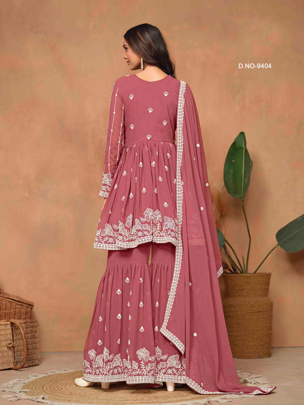 Women's Peplum Sharara Suit - Semi Stitched