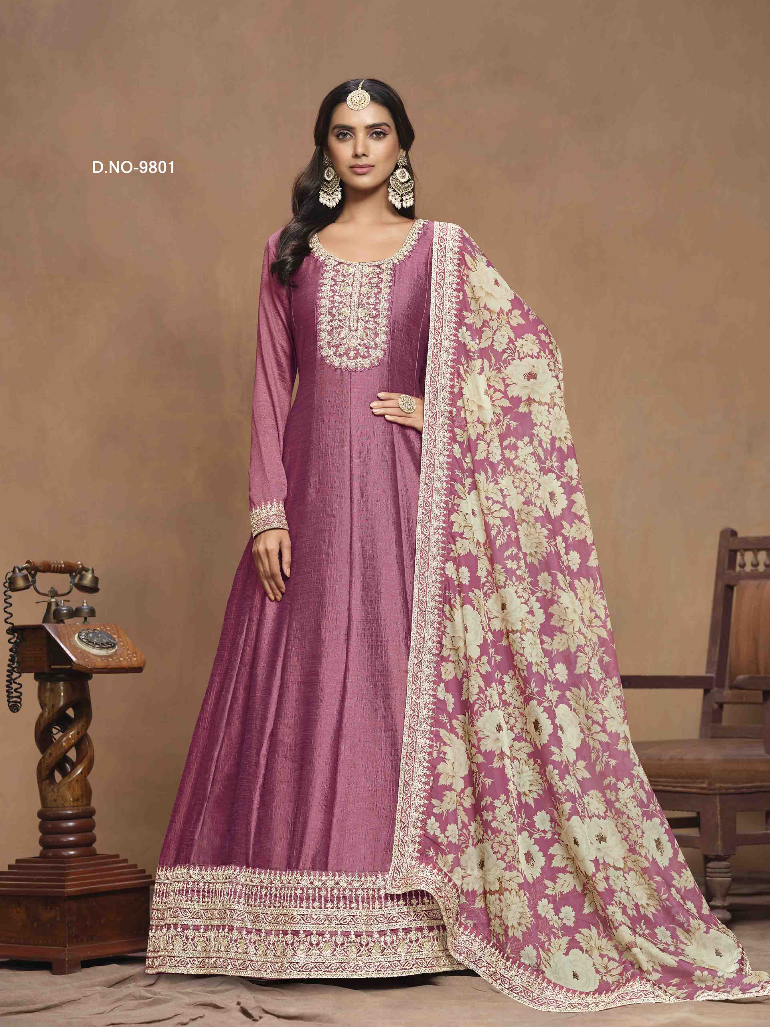 Women's Anarkali Salwar Suit - Semi Stitched