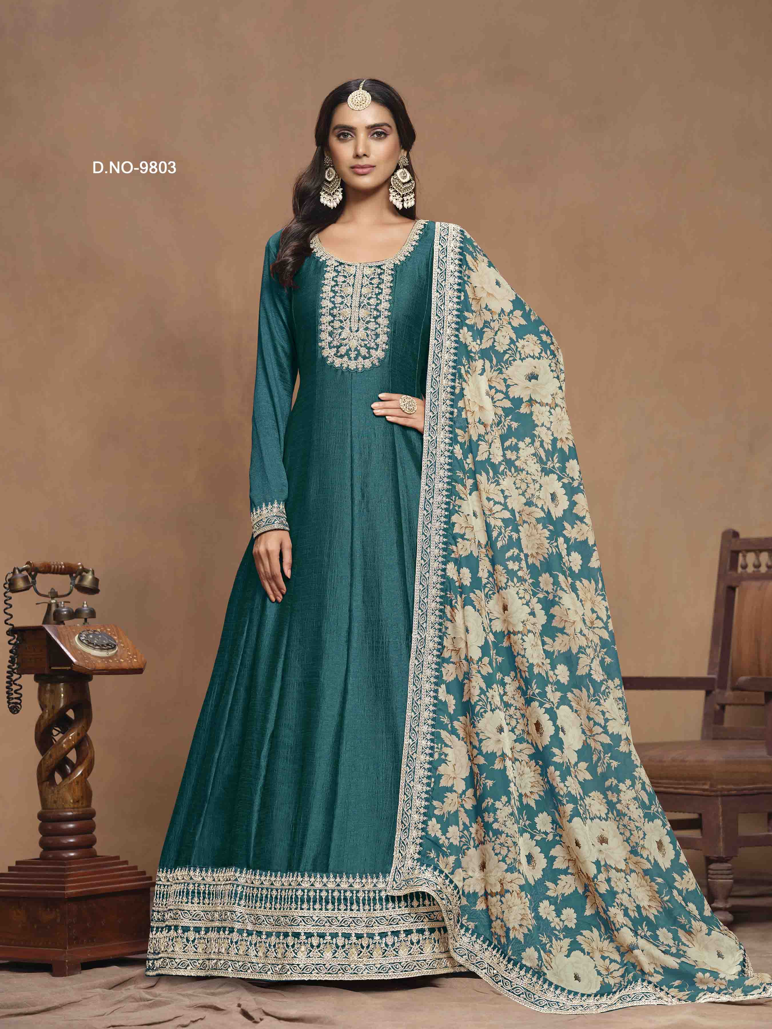 Women's Anarkali Salwar Suit - Semi Stitched