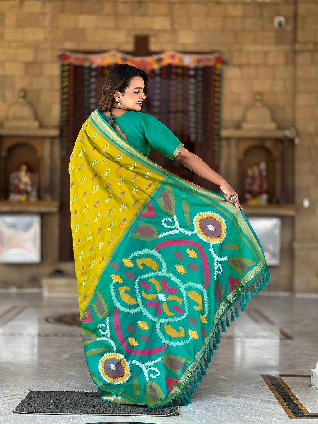 Stunning Bright Ikat Style Silk Saree