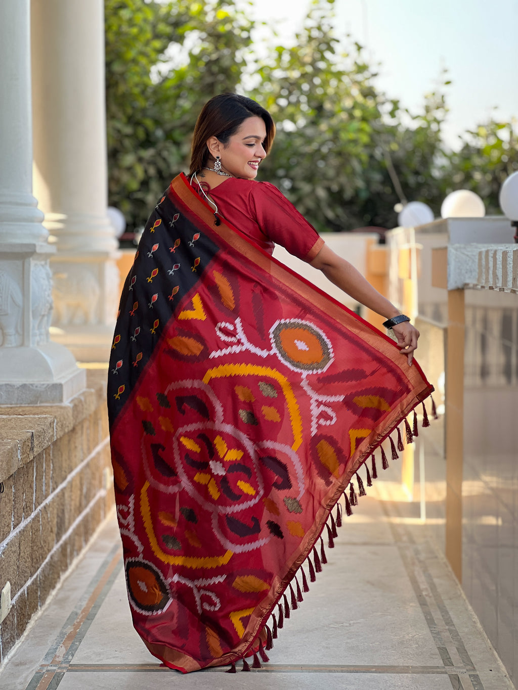 Stunning Bright Ikat Style Silk Saree