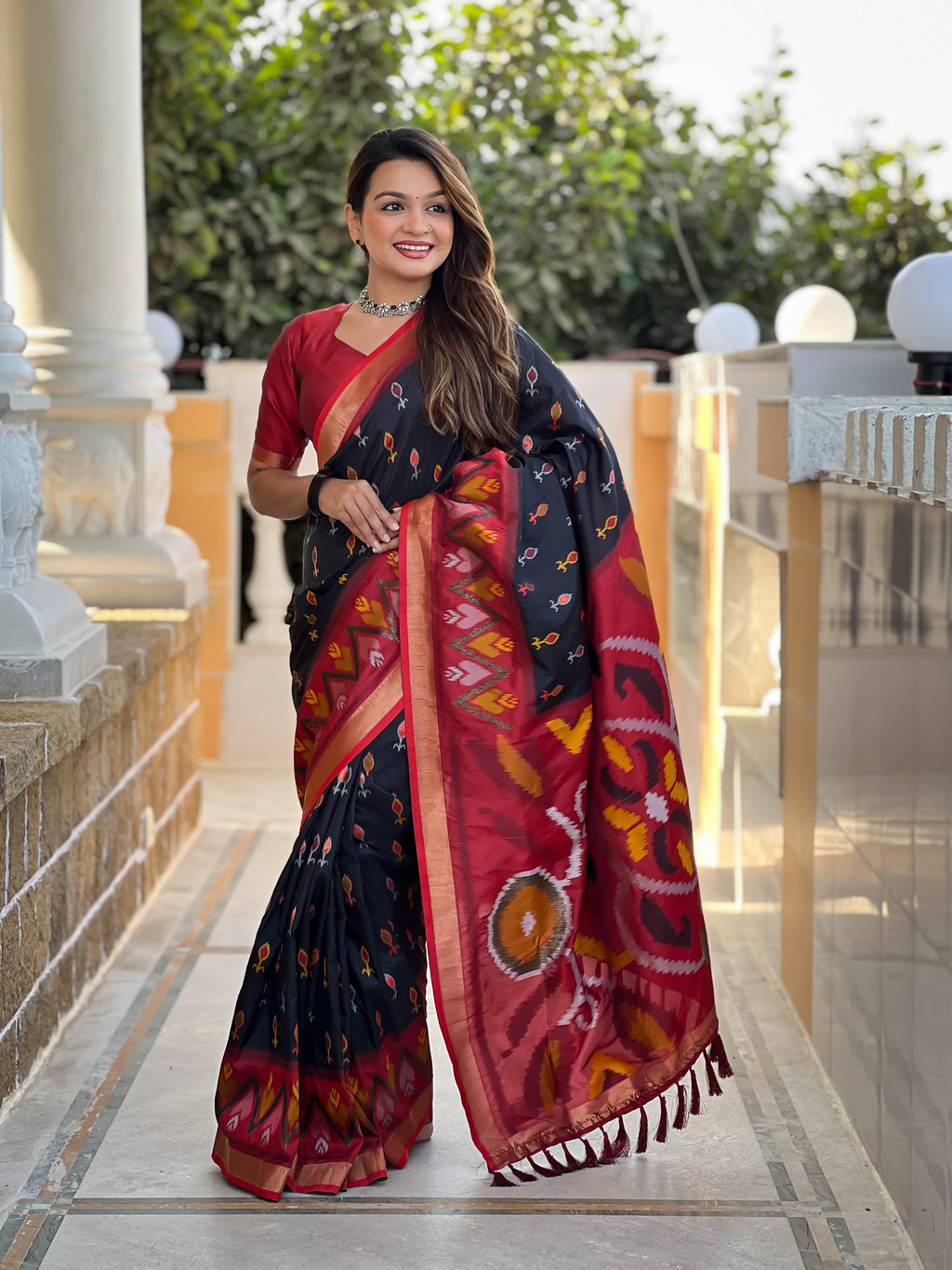 Stunning Bright Ikat Style Silk Saree