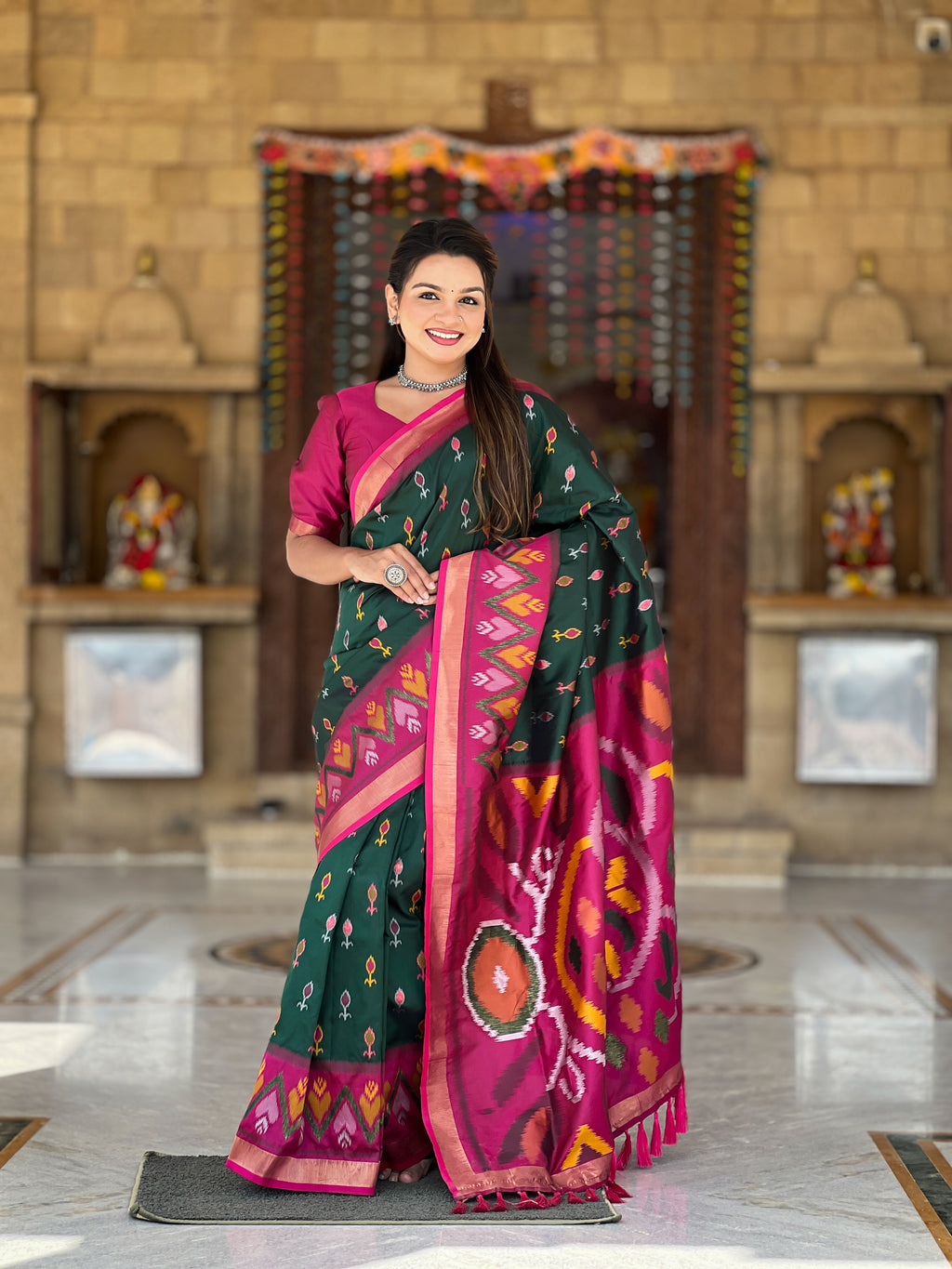 Stunning Bright Ikat Style Silk Saree
