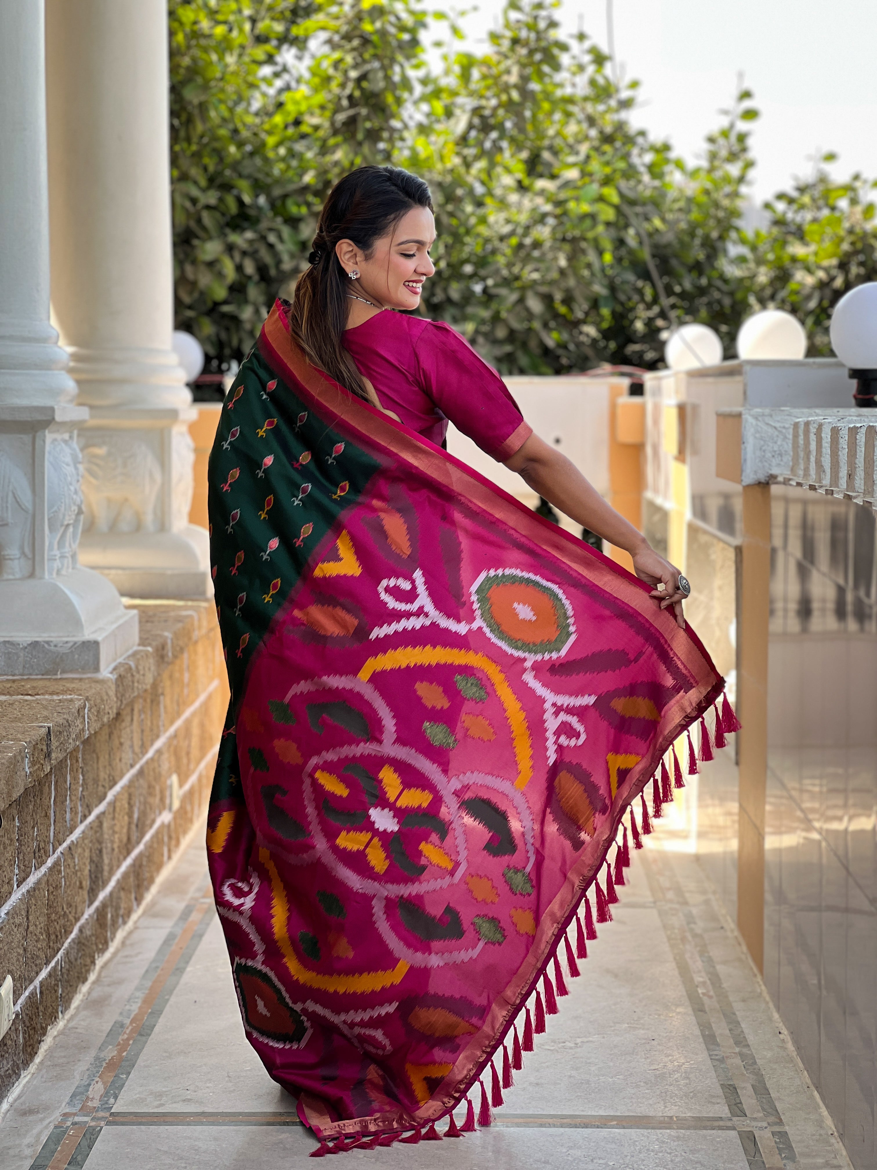 Stunning Bright Ikat Style Silk Saree