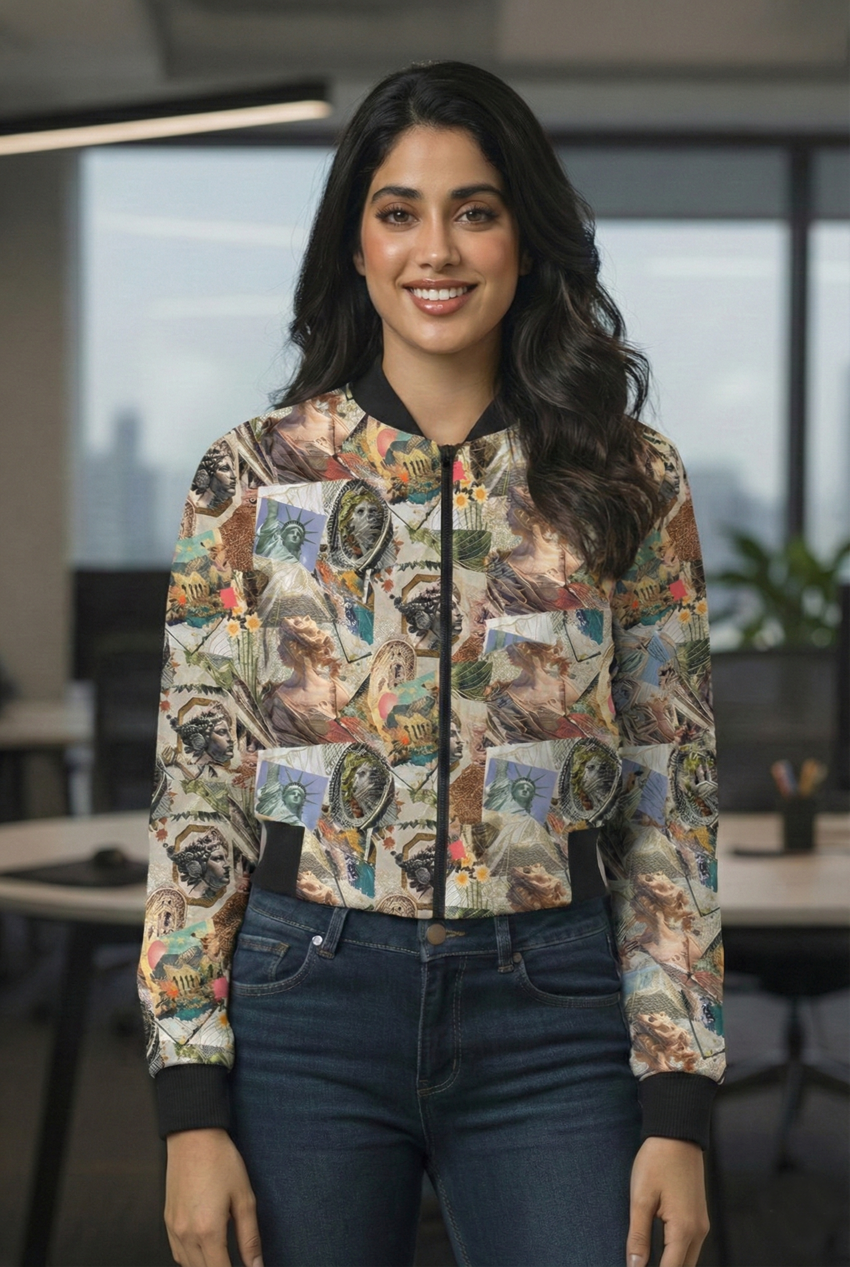 Women's AOP  240 GSM premium poly brushed fleece Bomber Jacket