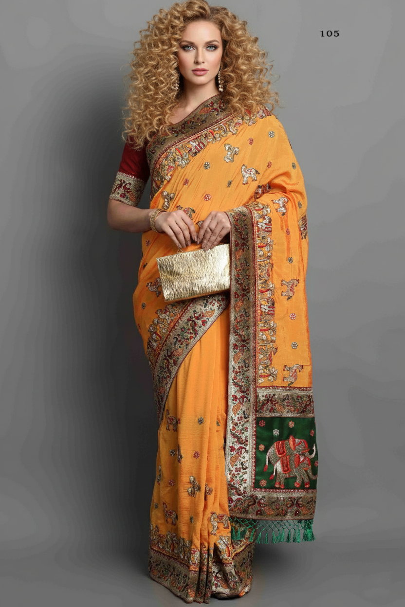 Women's Handcrafted Saree & Blouse Set - Semi Stitched