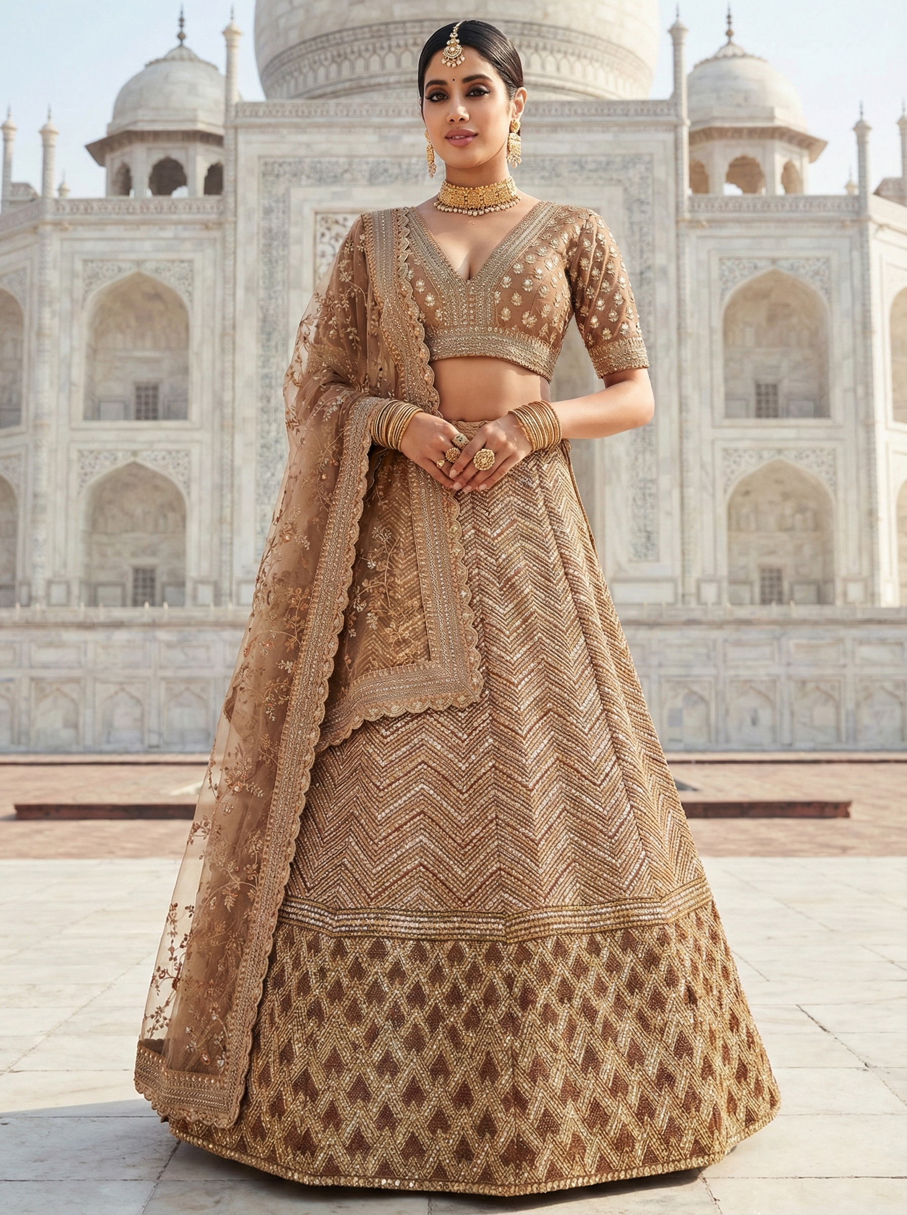 Brown Sequins Silk Bridal Wedding Lehenga Choli