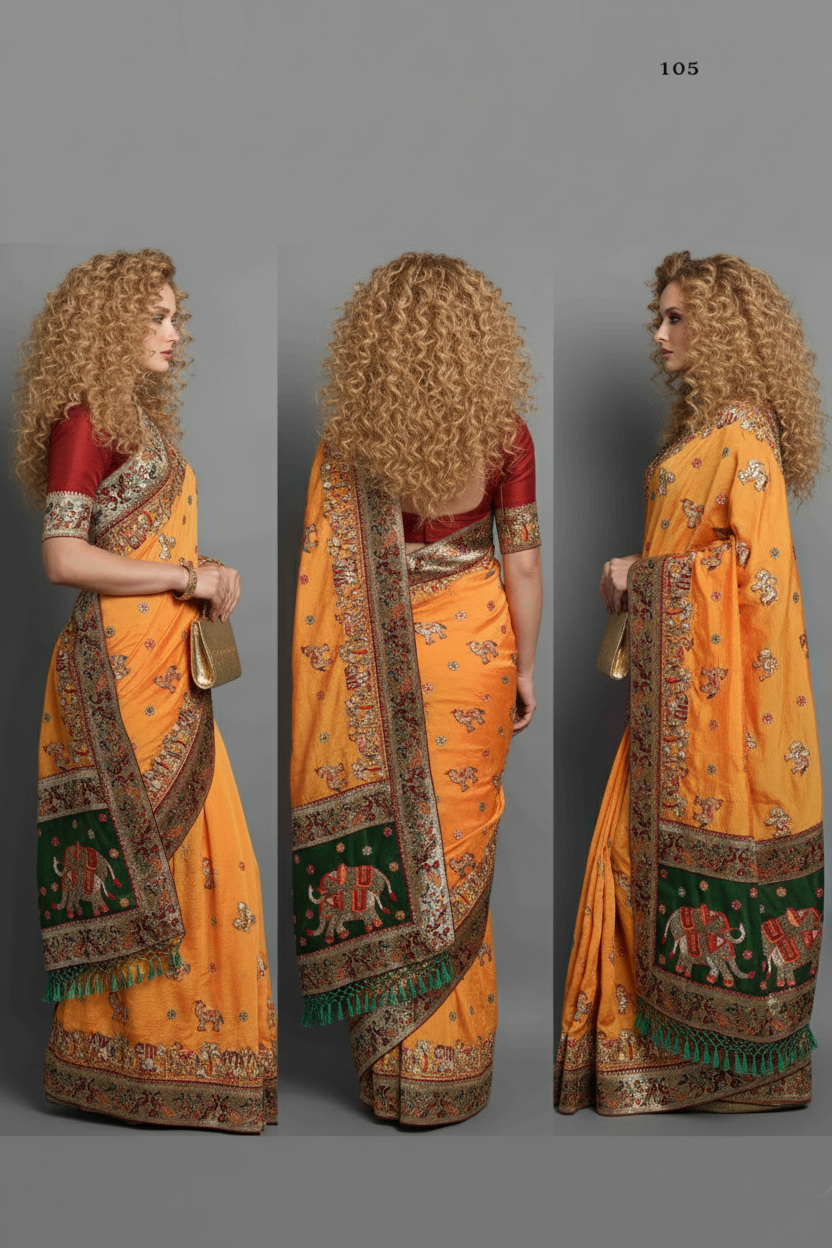 Women's Handcrafted Saree & Blouse Set - Semi Stitched