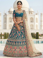 Blue Floral Silk Heavy Lehenga Choli With Dupatta
