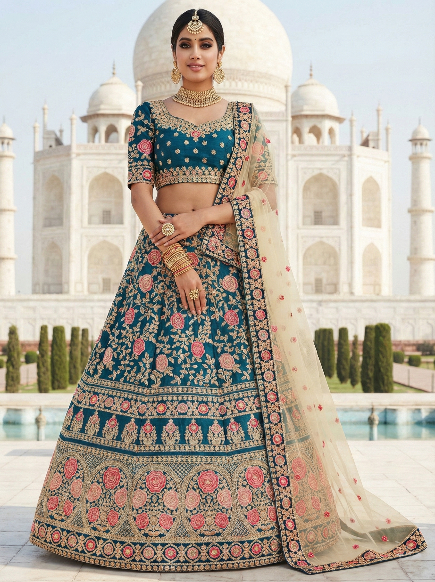 Blue Floral Silk Heavy Lehenga Choli With Dupatta