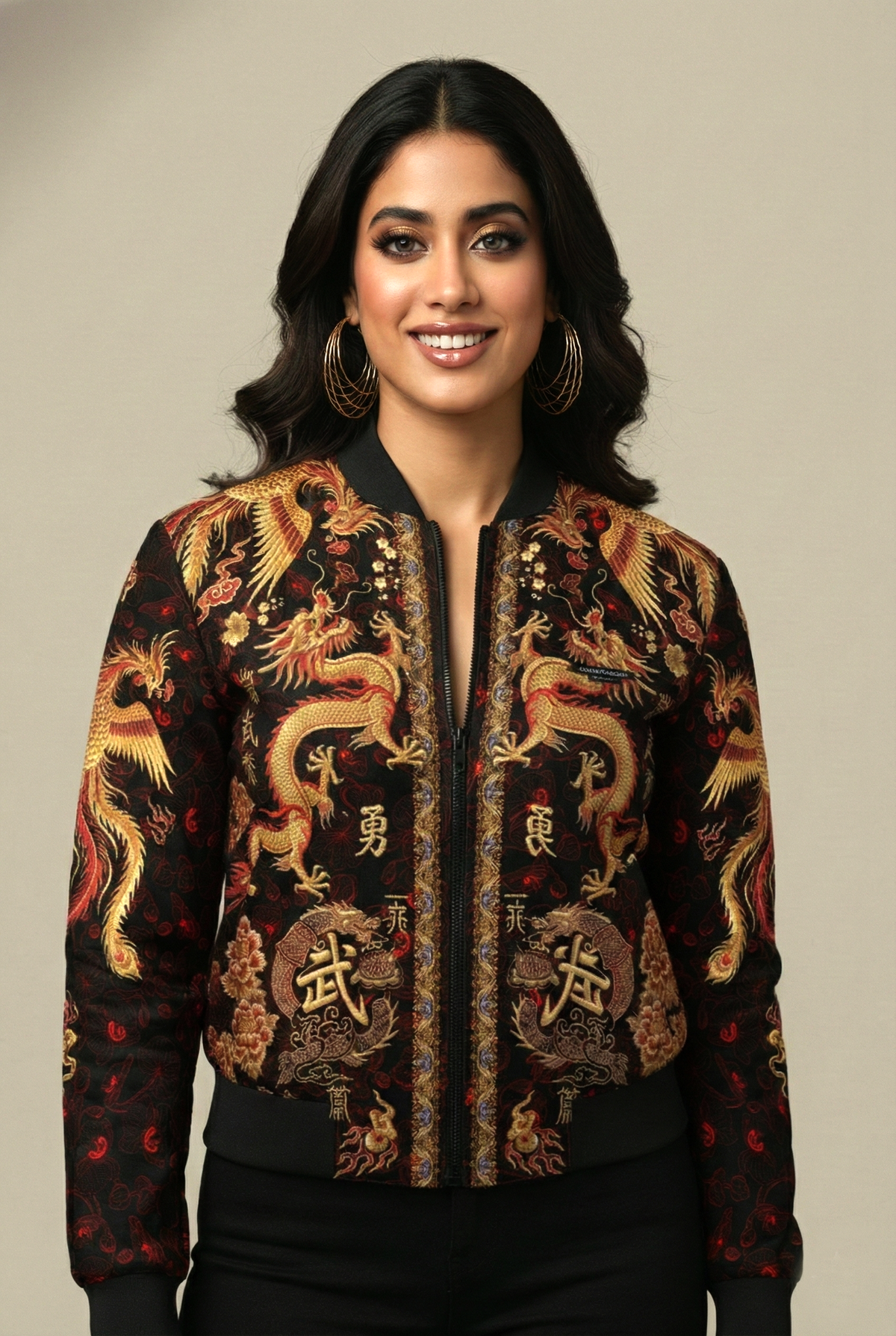 Women's AOP Bomber 240 GSM premium poly brushed fleece Jacket