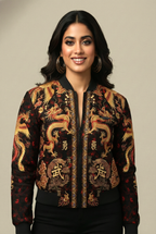 Women's AOP Bomber 240 GSM premium poly brushed fleece Jacket