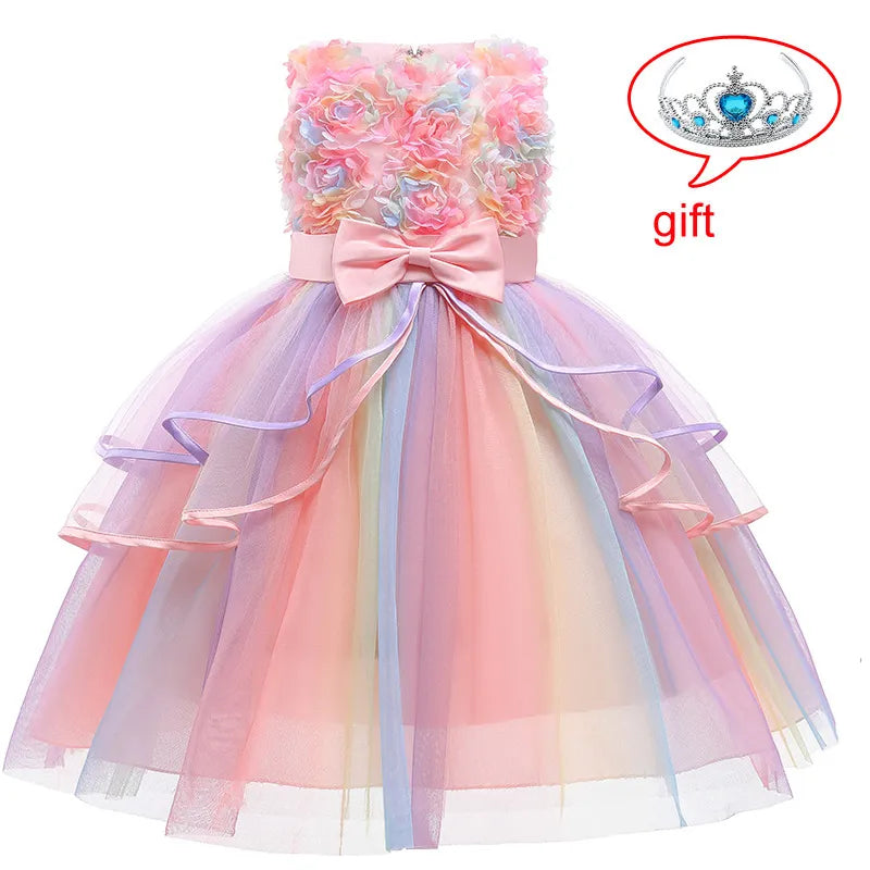 Girls Princess Party Flower Dress Vestido 4 6 12 Y