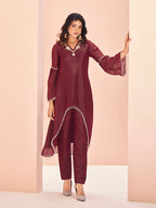 Maroon Majesty Hand Embroidered Organza Co-Ord Set for Festive Wear