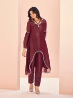 Maroon Majesty Hand Embroidered Organza Co-Ord Set for Festive Wear