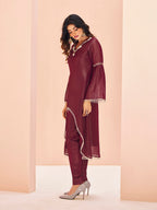 Maroon Majesty Hand Embroidered Organza Co-Ord Set for Festive Wear