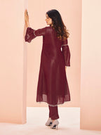 Maroon Majesty Hand Embroidered Organza Co-Ord Set for Festive Wear