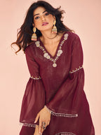 Maroon Majesty Hand Embroidered Organza Co-Ord Set for Festive Wear