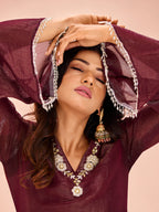 Maroon Majesty Hand Embroidered Organza Co-Ord Set for Festive Wear