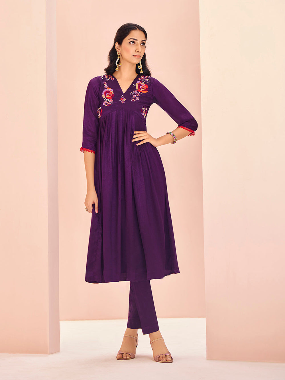 Wine Bloom Luxe Chinon Handwork Set for Festive & Party Wear