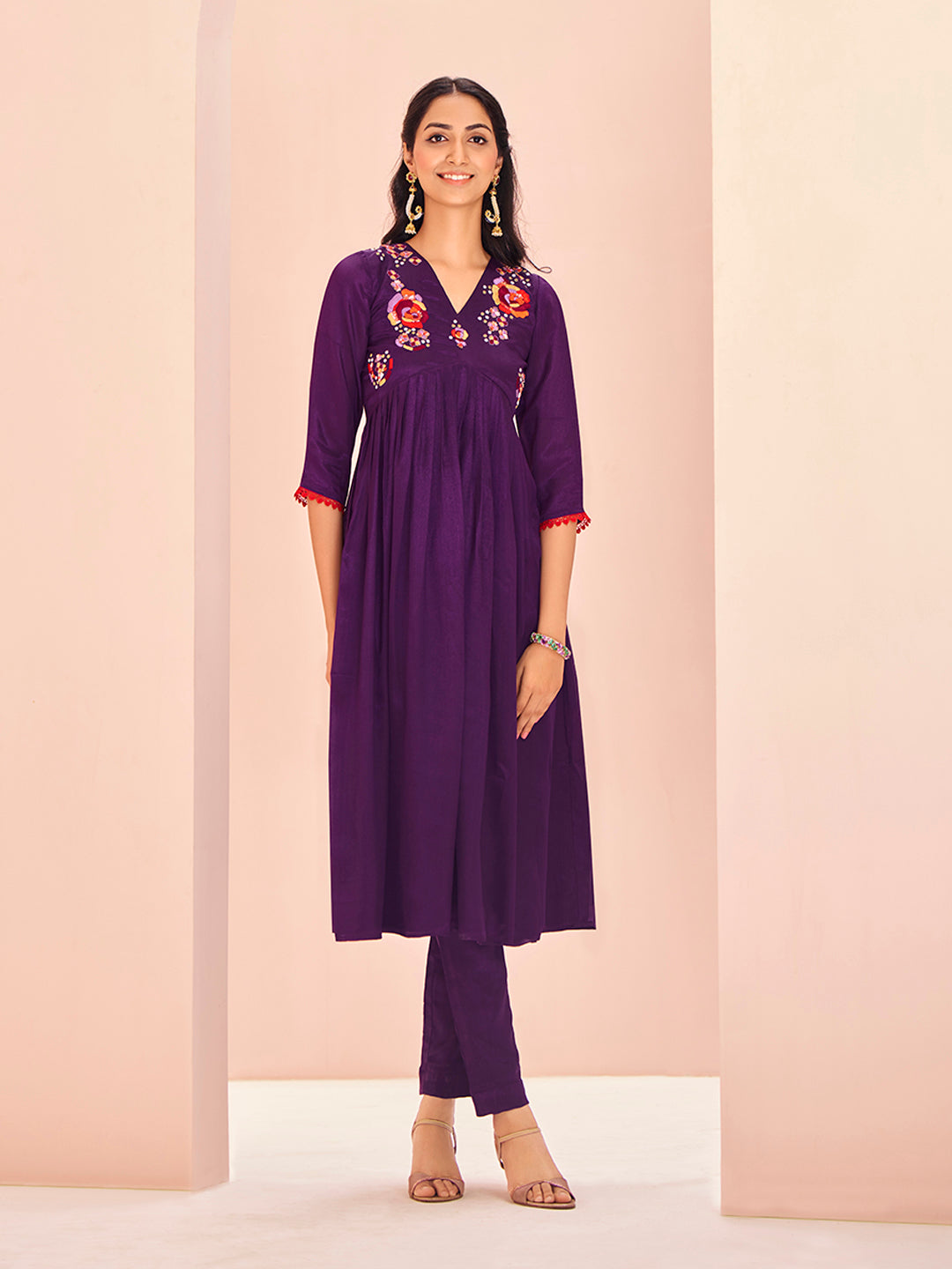 Wine Bloom Luxe Chinon Handwork Set for Festive & Party Wear