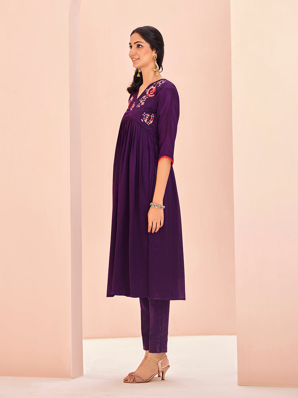 Wine Bloom Luxe Chinon Handwork Set for Festive & Party Wear