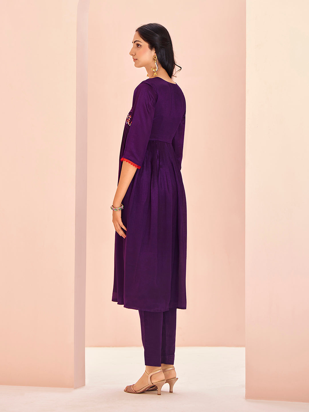 Wine Bloom Luxe Chinon Handwork Set for Festive & Party Wear