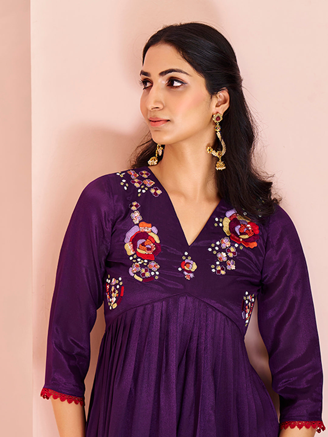 Wine Bloom Luxe Chinon Handwork Set for Festive & Party Wear