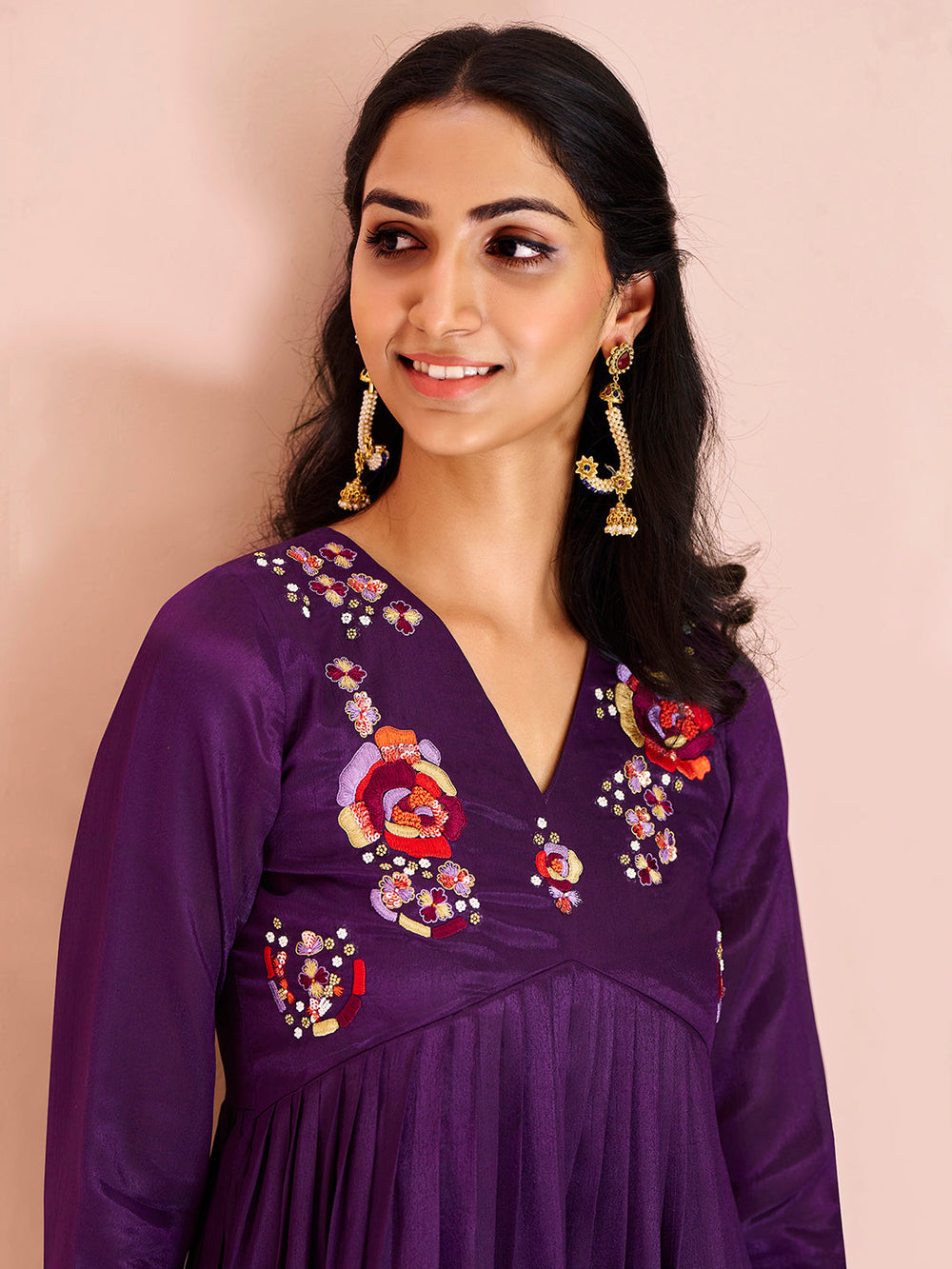 Wine Bloom Luxe Chinon Handwork Set for Festive & Party Wear