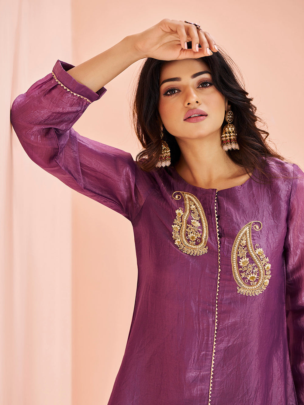 Royal Paisley Embellished Purple Organza Kurta Set for Festive Wear