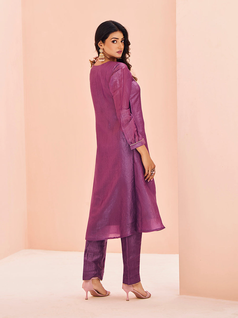 Royal Paisley Embellished Purple Organza Kurta Set for Festive Wear