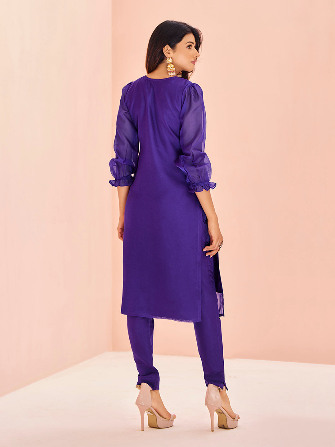 Purple Organza Handwork Embroidered Kurta Set for Festive Wear
