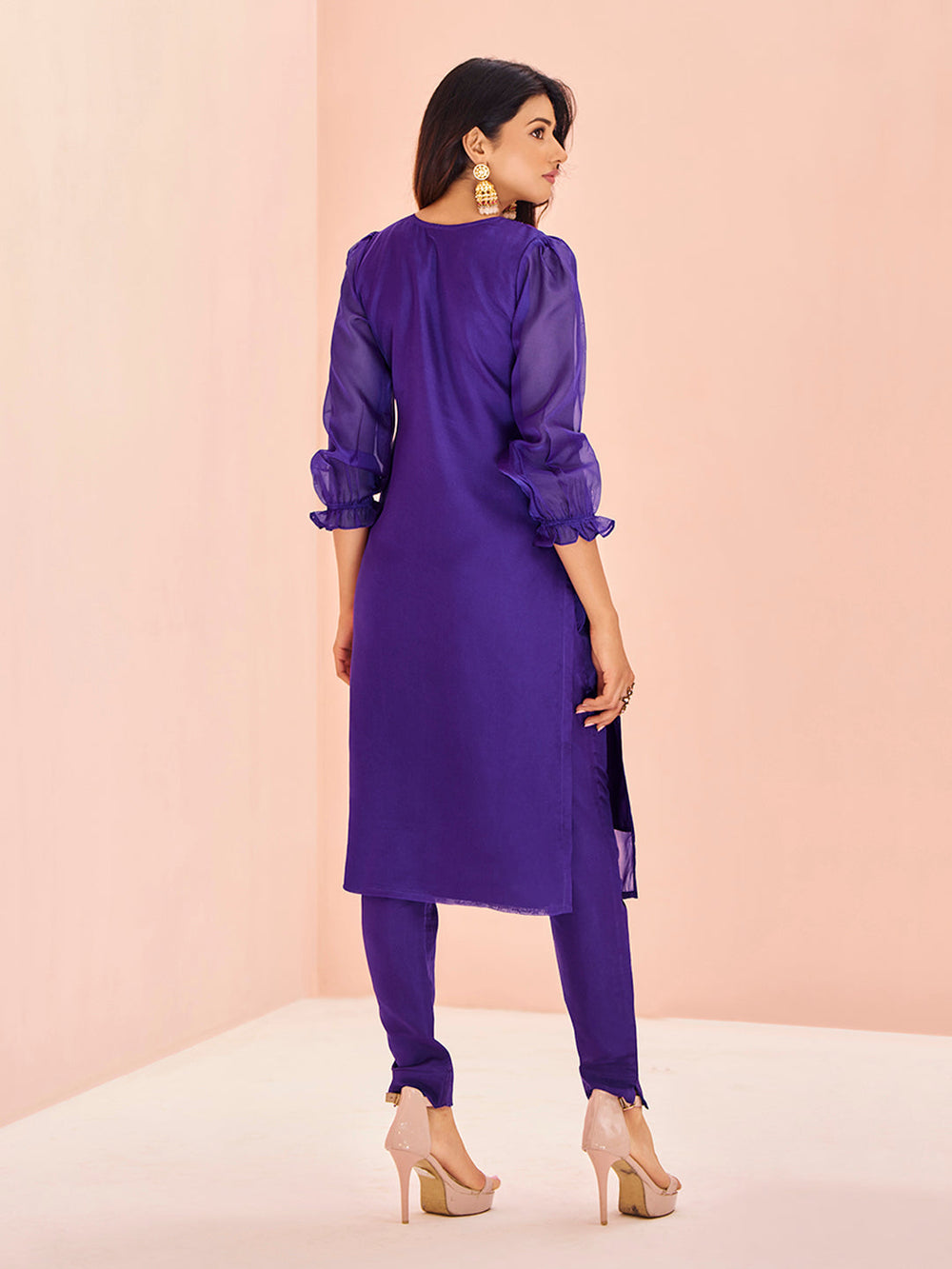 Purple Organza Handwork Embroidered Kurta Set for Festive Wear