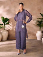 Ethereal Grey Floral Organza Ensemble Co-Ord Set for Festive Wear