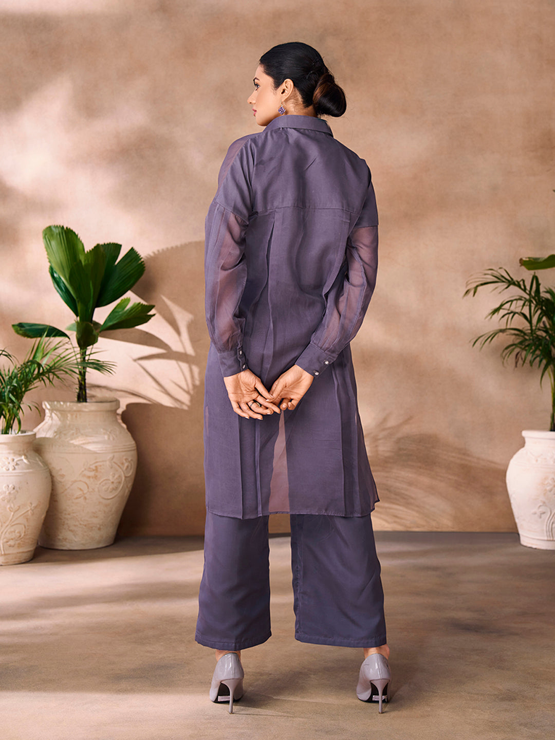 Ethereal Grey Floral Organza Ensemble Co-Ord Set for Festive Wear