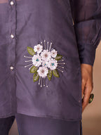 Ethereal Grey Floral Organza Ensemble Co-Ord Set for Festive Wear