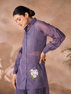 Ethereal Grey Floral Organza Ensemble Co-Ord Set for Festive Wear