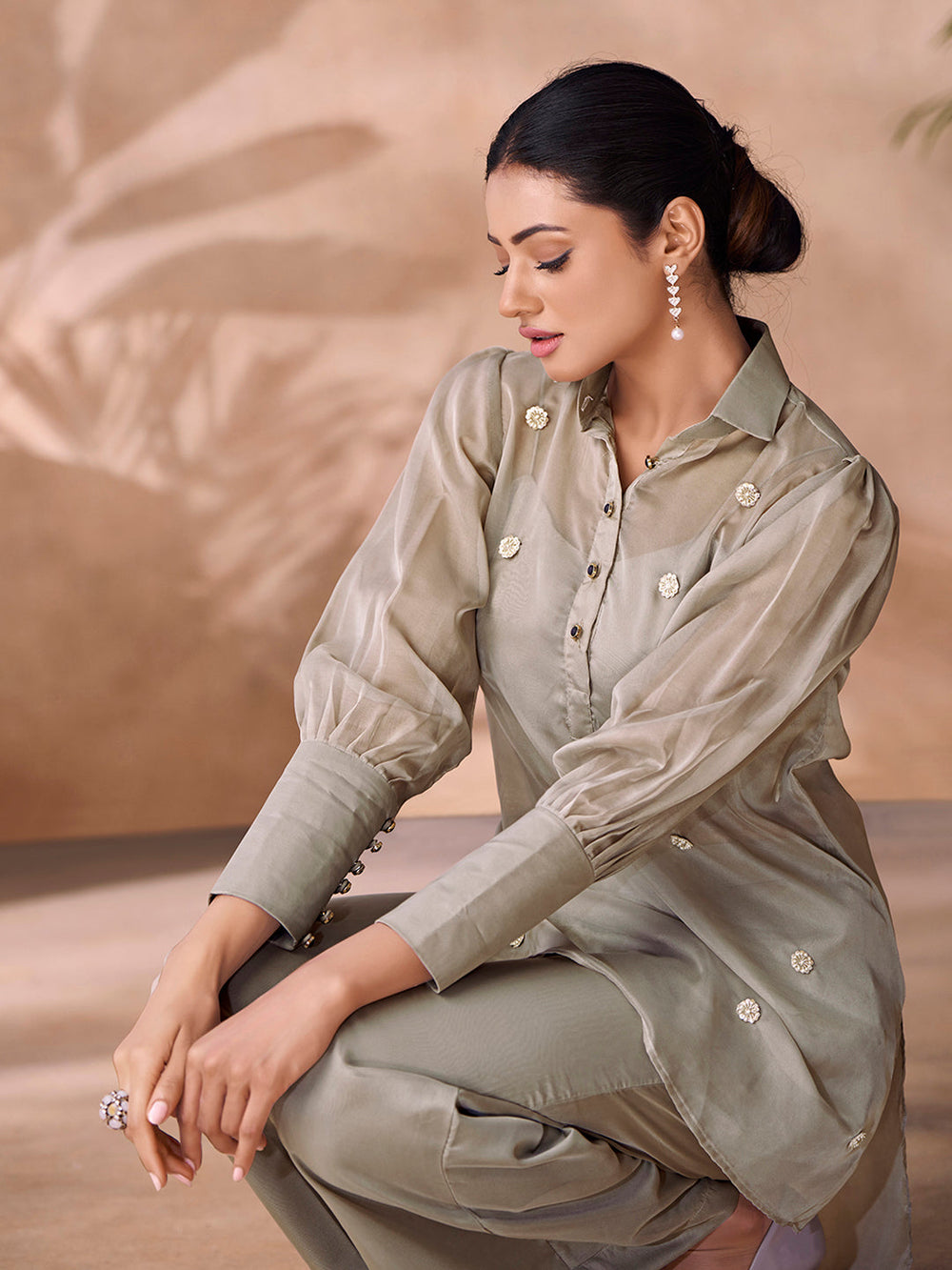 Serene Grey Handwork Organza Co-Ord Set for Festive & Party Wear