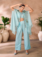 Aqua Blue Elegance Organza Co-Ord Set for Festive & Party Wear